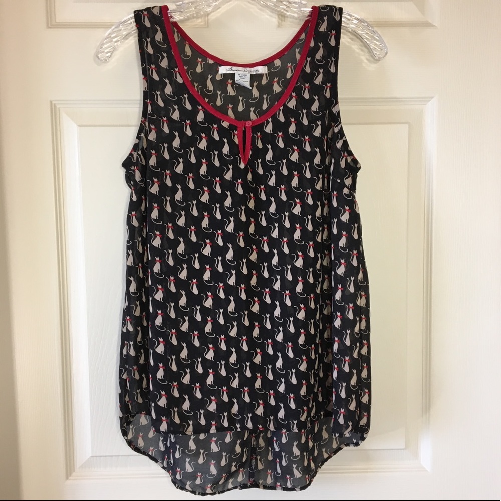 American Rag Cie | Sheer Tank Blouse with Cat Bowtie Pattern